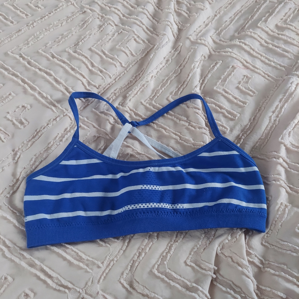 Girls Hanes Blue & White Striped Seamless Bralette - Size Small